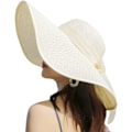 Miniatyrbilde 1 av 5: Kvinner sammenleggbar floppy bredbremmet stråsolhatt sommer strandhatt UV UPF 50+ 02Style lvory white