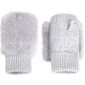 Miniatyrbild 4 av 7: Vinterhandskar för flickor, söta tecknade djurklövar, halvfinger, tjocka & varma, mjuka plyschkorallfleece-snörehandskar Solid Light Grey