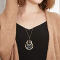 Miniatyrbillede 2 af 7: Triple Layer Vedhæng Halskæde Lang Statement Vedhæng Halskæde Lang Sweater Kæde Round Pendant