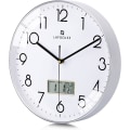 Miniatyrbild 1 av 8: Tyst väggklocka för kök med datum och dagtemperatur, silver väggklockor för vardagsrum modernt sovrum, LCD-display kvarts digital väggklocka B