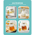 Miniatyrbillede 5 af 8: Vandkande, kande i højt borosilikatglas med låg i rustfrit stål, lækagesikker køleskabsdørkaraffel til varme eller kolde drikke (1,8 L/63 oz.) Transpa Transparent
