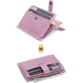 Miniatyrbild 2 av 7: Kreditkortshållare, Rosa Bifold Plånbok Äkta Läder, RFID NFC-blockering med Myntficka med Övertäckt Knapp för Kvinnor #1 Rose