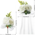 Miniatyrbilde 2 av 8: 2-pakning bryllupshåndleddsblomst og knapphullsblomstsett, kunstige bryllupsknapphullsblomster for menn og håndleddsroser for kvinner, hvit knapphullsblomst White, Green