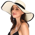 Miniatyrbillede 2 af 6: Dame Bredskygget Solhat Floppy Foldbar Rulle op Cap Strand Solhat UPF 50+ Style Civory White