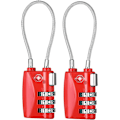 Miniatyrbillede 1 af 8: TSA-godkendte bagagelåse, kombinationsrejselåse til kufferter med fleksibelt kabel, 3-cifret kodetrådlås til rygsæk, attachémappe, våbentasker 2p, Red