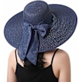 Miniatyrbilde 1 av 4: Kvinner Foldable Floppy Bred Brede Brede Solhatt Sommer Strandhatt UV UPF 50+ 02Style Bowknot Navy