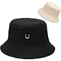 Pikkukuva 1 / 7: Söpö ämpärihattu rannan kalastajanhatut naisille, kääntyvä kaksisuuntainen kulutus Smiley Black Beige