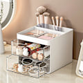 Miniatyrbillede 1 af 5: Hvid Sneklædt Bjerg - 2 Skuffe Makeup Organizer - Plast Og Kosmetik Opbevaring - Kosmetik, Neglelak, Etc. Skuffeboks I Stablebart Design Til Badeværelse
