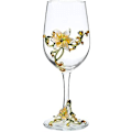 Miniatyrbillede 1 af 8: Håndmalede emaljerede blomster blyfri vinglas, 320 ml/10,8 OZ røde/hvide krystalvinglas (gul kop lilje) Yellow Cup Lily