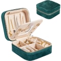 Miniatyrbild 1 av 7: mu Mini Smyckeskrin Organizer, Bärbar Resesmyckeskrin, Sammets Dubbelskikts Smyckespåse med Spegel, Ringar Örhängen Halsband Armband Jewelr Green