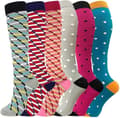 Compression Socks for Women and Men, 6 Pairs High Flight Compression Socks Circulation Support Socks S/M