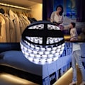 Miniatyrbillede 2 af 4: Sensor Garderobeskab Lys, 2M LED Strip Lys Natlys, 6000K Koldt Hvidt, Automatisk tænd/sluk, Batteridrevet