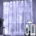 LED Curtain String Lights, 3m × 3m 300 USB Fairy Lights 8 Modes with Remote Control for (Cool White)