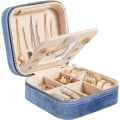 Miniatyrbild 2 av 7: mu Mini Smyckeskrin Organiser, Bärbar Resesmyckeskrin, Sammets Dubbelskikts Smyckespåse med Spegel, Ringar Örhängen Halsband Armband Jewelr Blue