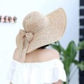 Miniatyrbilde 4 av 7: Kvinner Foldbar Floppy Bredbremmet Halm Solhatt Sommer Strandhatt UV UPF 50+ 02Style Bowknot Beige