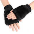 Miniatyrbillede 1 af 6: Pige Winterhandsker Vanter Søde Tegneserie Dyr Klo Halv Finger Tyk & Varmt Blødt Plys Coral Fleece Snorehandsker Vanter Soild Black