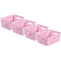 Miniatyrbild 1 av 8: Min stil rotting-effekt set med 4 små rektangulära förvaringskorgar för kök, vardagsrum, badrum, sovrum, tvättstuga - 4 liter - Rosa Pink 4 x 4L Small