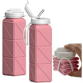 Miniatyrbild 1 av 7: Hopfällbar Vattenflaska med Sugrör, Silikon Vikbar Bärbar Vattenflaska 610ml Lätt Vikt Återanvändbar Läckagesäker för Resor Camping Vandring Cykling Pink