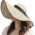 Miniatyrbillede 1 af 6: Kvinde Foldbar Floppy Bredskygget Halm Solhat Sommer Strandhat UV UPF 50+ 07Style Beige