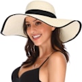 Miniatyrbillede 4 af 6: Dame Bredskygget Solhat Floppy Foldbar Rulle op Cap Strand Solhat UPF 50+ Style Civory White
