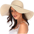 Miniatyrbilde 1 av 5: Kvinner Foldable Floppy Bred Brede Brede Solhatt Sommer Strandhatt UV UPF 50+ 04Style Beige