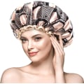 Miniatyrbillede 1 af 7: Champagne Store Brusehætter Pakke med 2, Brusehætte til Kvinder Langt Hår med Elegant Blonder, Genanvendelig Vandtæt Brusehat til Piger Champagne XLarge (Pack of 2)