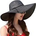 Miniatyrbillede 1 af 6: Dame Bredskygget Solhat Floppy Foldbar Rulle op Cap Strand Solhat UPF 50+ 01 Style Bblack
