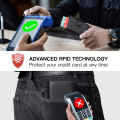 Miniatyrbilde 7 av 8: Kredittkortholder RFID-blokkering Minimalistisk Trifold Herre Lommebøker Automatisk Pop Up Metallveske med ID-vinduer og glidelåslomme Black With Blue