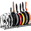 Miniatyrbild 1 av 6: Expanderbar kastrullarrangör, 10 justerbara fack, skafferi skåp bakform lock platthållare, svart Pan Lid Organiser, Black