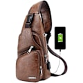 Pikkukuva 1 / 7: PU-nahkainen olkalaukku miehille ja naisille, pieni olkalaukku, crossbody-rintareppu, jossa USB-latausportti ja kuulokeliitäntä, ulkoiluun, matkustamiseen ja patikointiin #21brown(pu/Usb)