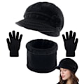 Pikkukuva 1 / 3: 3 kappaletta hattu huivi ja käsineet setti talvi lämmin naiset slouchy neulottu kukka beanie hatut lippa fleece hatut ja kaula lämmin huivi käsineillä