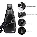 Miniatyrbillede 5 af 7: Læder Sling Crossbody Taske Rejsetaske til Mænd Kvinder Lille Skuldertaske Brysttasker med USB-opladningsport Udendørs Vandring Camping Dagsture #21black(pu/Usb)