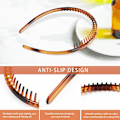 Miniatyrbillede 6 af 8: 4 stk. dobbelt række hårbøjle - Damemode pandebånd med tænder skridsikre pandebånd hård plastik hårbånd til kvinder piger Brown 2 count (Pack of 1)