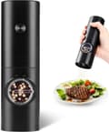 Electric Pepper Grinder or Salt Grinder, Battery Operated Automatic Pepper Mill, Refillable Salt Mill, One-Hand Operation