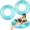 2-pack glitterbadringar, uppblåsbar poolflotte, transparenta glitterbadringar