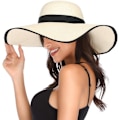 Miniatyrbillede 5 af 6: Dame Bredskygget Solhat Floppy Foldbar Rulle op Cap Strand Solhat UPF 50+ Style Civory White
