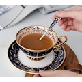 Miniatyrbillede 5 af 8: YBK Tech Euro Style Bone China Kop & Underkop Sæt, Keramisk Te Kaffe Kop til Hjem Køkken Bryllup (Royal Mønster - Dyb Blå) Royal Pattern Deep Blue