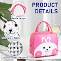 Miniatyrbilde 3 av 7: Barnematpakke for jenter gutter studenter, gjenbrukbar tegneserie isolert lunsjpose, liten sammenleggbar vanntett lunsjpose for reisepiknik skole Pink Rabbit