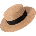 Miniatyrbillede 1 af 7: Dame Halm Panama Hat Fedora Strand Solhat Bred Skygge Halm Rulle op Hat UPF 50+ 1 pc Boater Hat: Khaki One Size
