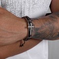 Miniatyrbilde 4 av 7: Lær armbånd for menn med bibeltekst, korsarmbånd, justerbart armbånd, bursdagsgave til menn og gutter (brun)