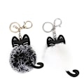 Miniatyrbillede 3 af 5: Plys Kat Pom Pom Nøglering - Sød Killing Pom Pom Nøglering Tilbehør, Velegnet til Kvinders Taske Dekoration - Sort Hvid Frost Guld Spænde