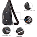 Miniatyrbillede 4 af 7: Canvas Sling Crossbody Taske Dagrygsæk til Mænd Kvinder Udendørs Rejser Casual Skulder Bryst Rygsæk Tasker Dag Pakke Jagt Vandring Camping Sort Grå #37black Gray(canvas)