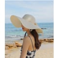 Miniatyrbilde 2 av 5: Kvinner sammenleggbar floppy bredbremmet stråsolhatt sommer strandhatt UV UPF 50+ 02Style lvory white
