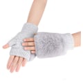 Miniatyrbillede 3 af 7: Pige Winterhandsker Vanter Søde Tegneserie Dyr Klo Halv Finger Tyk & Varmt Blødt Plys Coral Fleece Snorehandsker Vanter Solid Light Grey