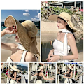 Miniatyrbilde 7 av 7: Kvinner Foldbar Floppy Bredbremmet Halm Solhatt Sommer Strandhatt UV UPF 50+ 02Style Bowknot Beige