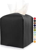 Leather Square Tissue Box Cover – with Bottom Belt Modern PU Leather Cube Tissue Box Holder