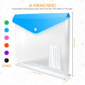 Miniatyrbillede 3 af 7: ble Punched Pockets A4 Plastlommer 12 Pakke A4 Mapper Lommer Plast Dokumentfiler Popper Lommer, A4 Transparent Lomme med Trykknap en Colored Expandable