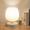 Miniatyrbillede 1 af 6: Touch Bedside Lampe - Moderne Lille Lampe til Soveværelse, Stue, Natbord, Skrivebord med Hvid Glas Skærm, Dæmpbar, Enkel Design, Gave