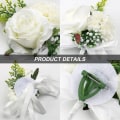 Miniatyrbilde 3 av 8: 2-pakning bryllupshåndleddsblomst og knapphullsblomstsett, kunstige bryllupsknapphullsblomster for menn og håndleddsroser for kvinner, hvit knapphullsblomst White, Green