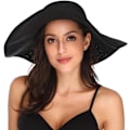 Miniatyrbilde 2 av 5: Kvinner sammenleggbar floppy bredbremmet strå solhatt sommer strandhatt UV UPF 50+ 03Style Black